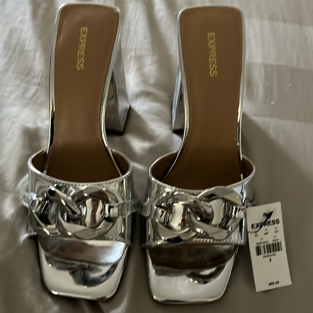 Express silver high heel mules size 9 NWT